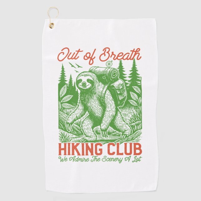 Out of Breath Funny Sloth Hiking Club Golf Towel (Front)