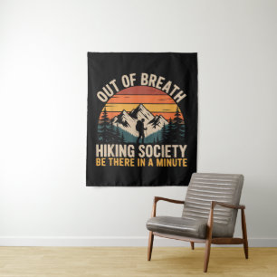 Out of Breath Hiking Society Funny Hiking Tapestry