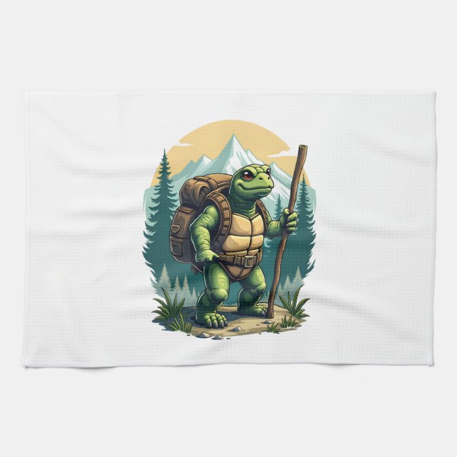 Out Of Breath Hiking Society Turtle T-Shirt Kitchen Towel (Horizontal)