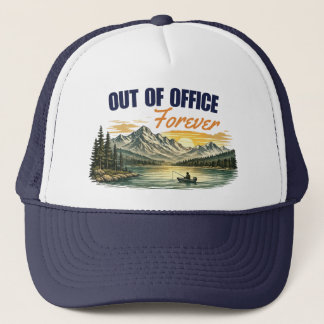 Out of Office Forever Fishing Mountain Design Trucker Hat