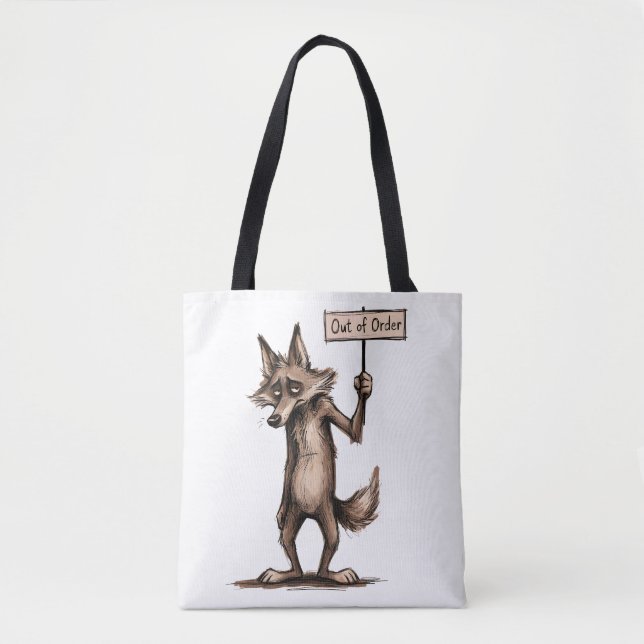Out of Order Funny Grumpy Coyote Cartoon Tote Bag (Front)