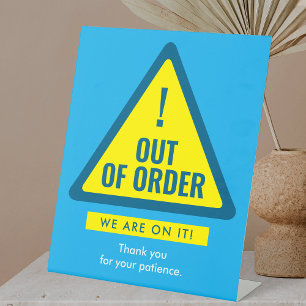 Out Of Order Laundromat Warning Blue Yellow Pedestal Sign