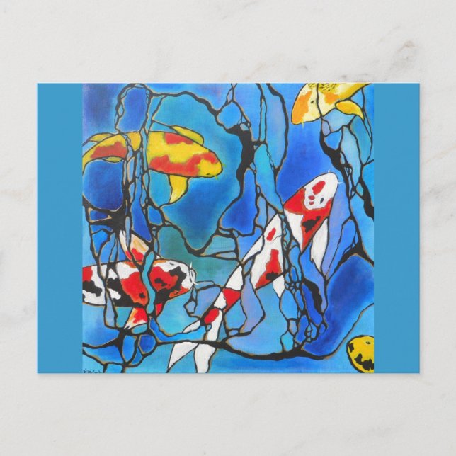 "Out Of The Blue" Koi Fish Art Painting! Postcard (Front)