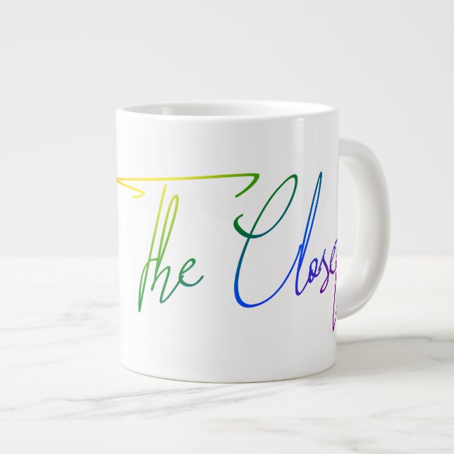 Out of The Closet LGBT Rainbow Flag Handwriting Large Coffee Mug (Front Right)