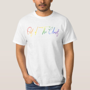 Out of The Closet LGBT Rainbow Flag Handwriting T-Shirt