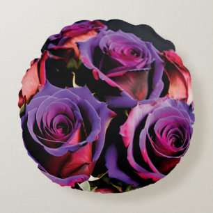 Out-Of-The-Ordinary Red and Purple Roses Round Pillow