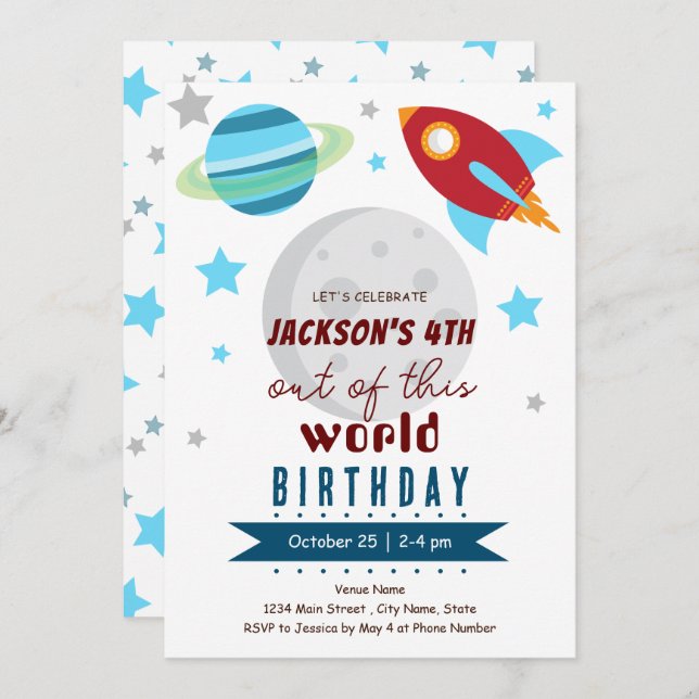 Out of This World 4th Birthday  Invitation (Front/Back)
