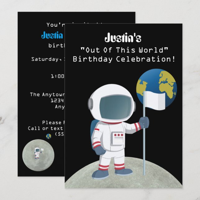 Out Of This World Astronaut Birthday Party Invitation (Front/Back)