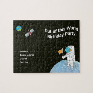 Out of this World Astronaut Birthday Party Invite Jigsaw Puzzle