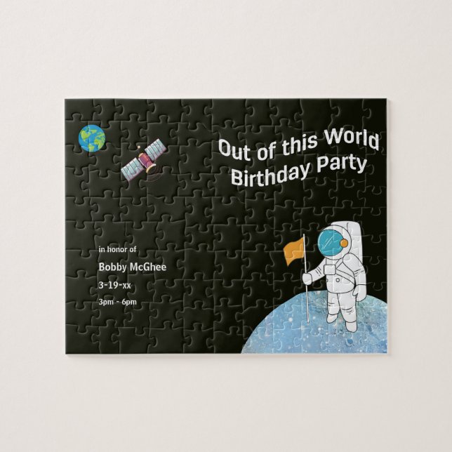 Out of this World Astronaut Birthday Party Invite Jigsaw Puzzle (Horizontal)