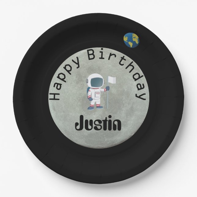 Out Of This World Astronaut Happy Birthday Party Paper Plate (Front)