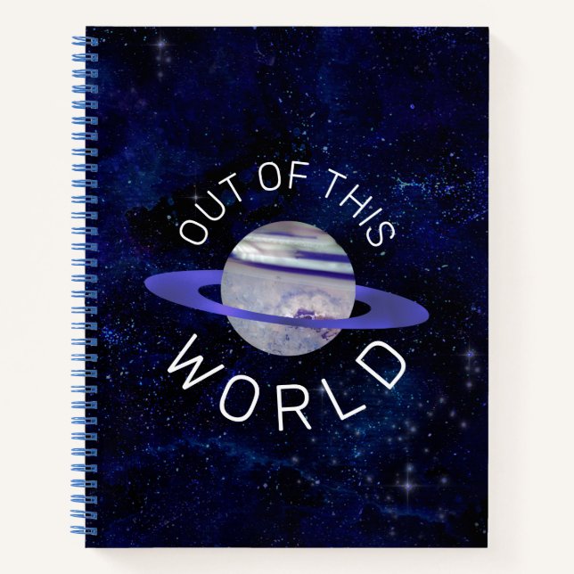 Out of This World Cosmic Blue Planet Space Stars Notebook (Front)