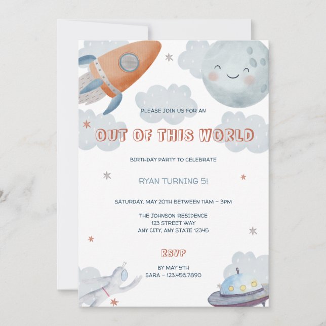 Out of This World Outer Space Birthday Invitation (Front)