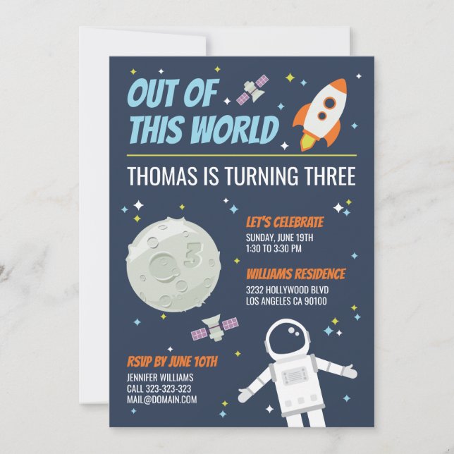 Out of this World Outer Space Kids Birthday Party Invitation (Front)