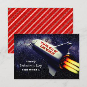 Out of This World Retro Rocket Kids Valentine Card