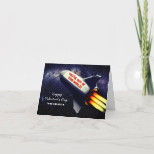 Out of This World Retro Rocket Kids Valentine Holiday Card