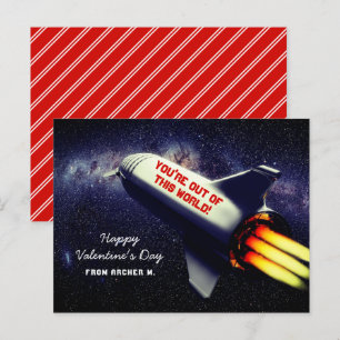 Out of This World Retro Rocket Kids Valentine Holiday Postcard