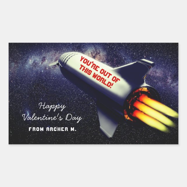 Out of This World Retro Rocket Kids Valentine Sticker (Front)