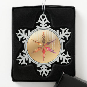 Out of this World Snowflake with Gold Snowflake Pewter Christmas Ornament