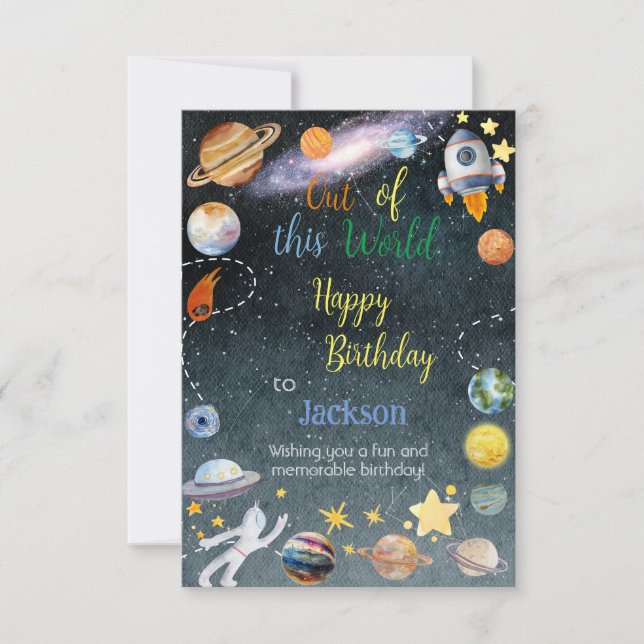 Out of this world space adventure happy birthday card (Front)