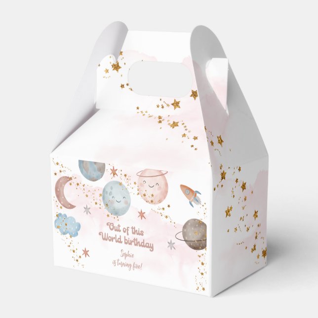 Out of this world space adventure kids birthday favor box (Front Side)