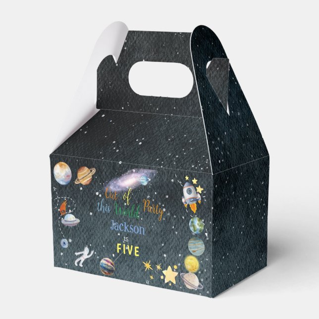 Out of this world space adventure kids birthday favor box (Front Side)