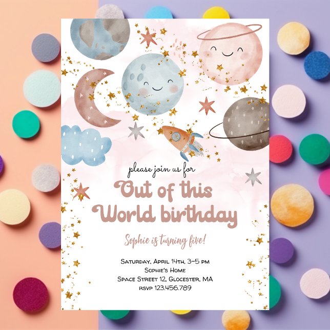 Out of this world space adventure kids birthday invitation (Creator Uploaded)
