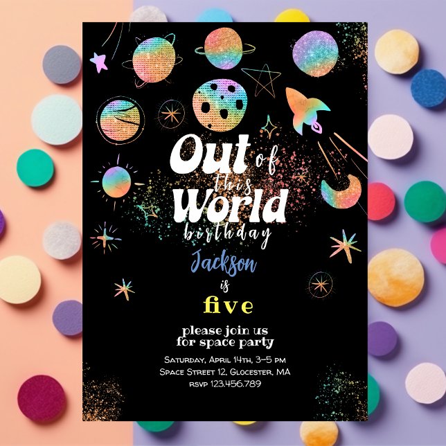 Out of this world space adventure kids birthday invitation (Creator Uploaded)
