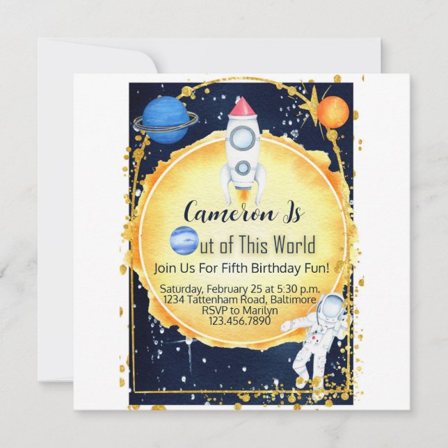 Out of this World Space Birthday Invitation Kids (Front)