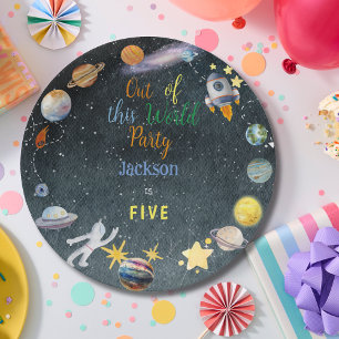 Out of this world space birthday paper plate