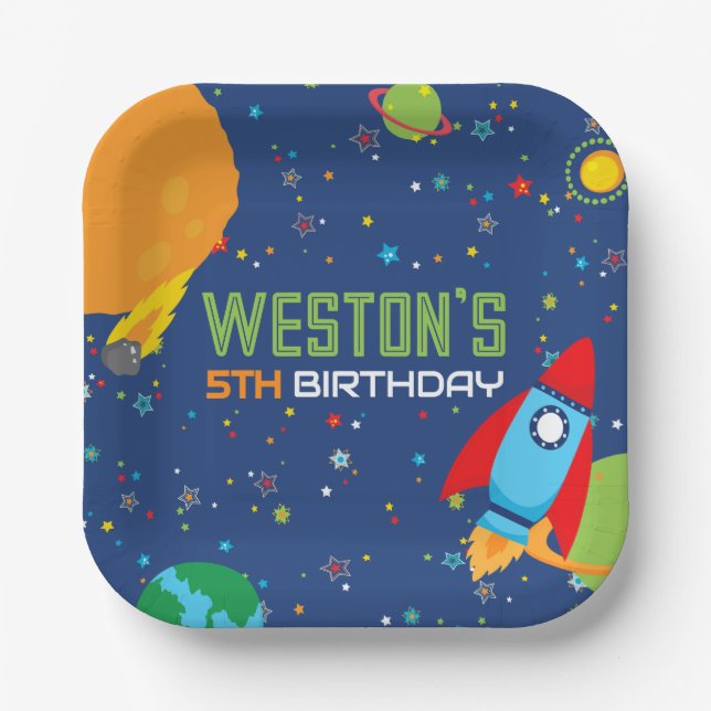 Out of This World Space Birthday Paper Plates (Front)