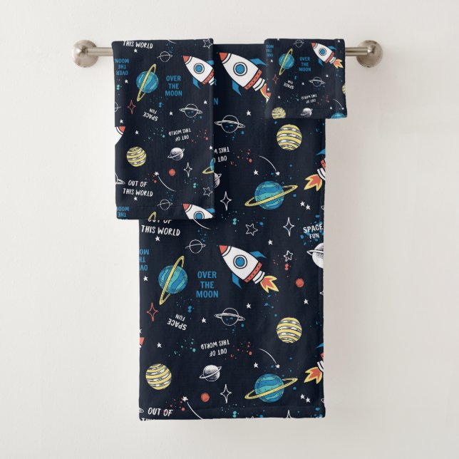 Out of This World Space Pattern Bath Towel Set (Insitu)