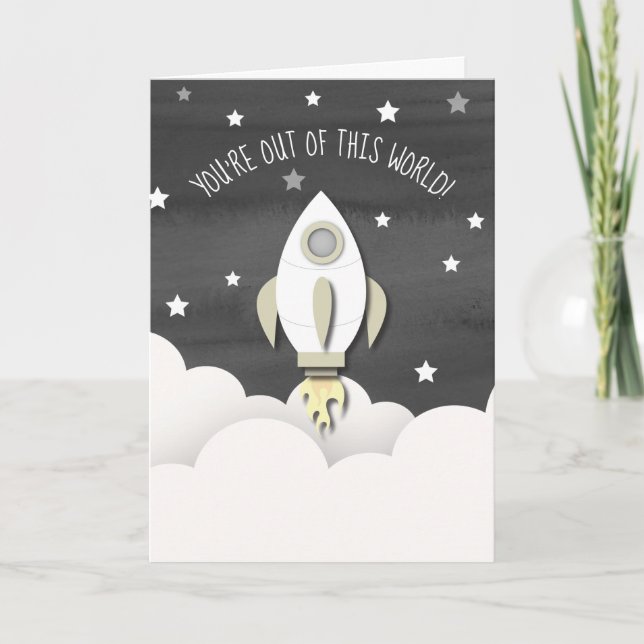 Out Of This World Space Rocket Classroom Valentine Card (Front)
