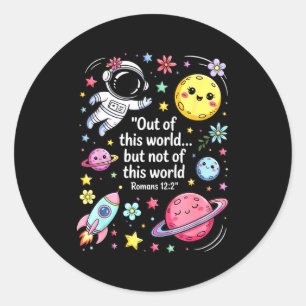 Out Of This World Spaceship Planet Galaxy Christia Classic Round Sticker