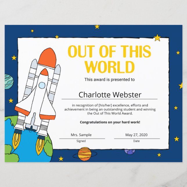 Out of this World Student Recognition Certificates (Front)