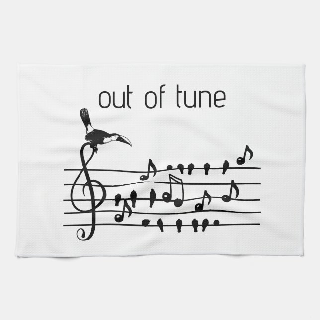 Out of Tune, toucan joining songbirds   Kitchen Towel (Horizontal)