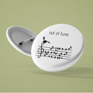 Out of Tune, Toucan & Songbirds Musical Staff 2 Inch Round Button