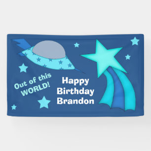 Out of World Spaceship Birthday Party Banner