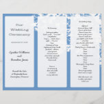 Out Tree, Blue Tri-Fold Wedding Program Template<br><div class="desc">Fold this light blue, tree branches ceremony program in thirds. Size 8.5 by 11 inches, the paper is sectioned into thirds with a sky blue background and white tree branches. Text is informal font style in charcoal grey over three white panels. It will open like an accordion with all printing...</div>