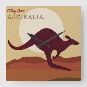 Outback kangaroo square wall clock