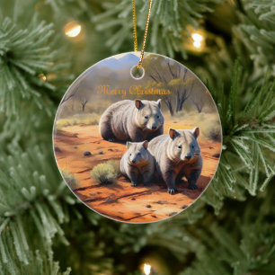 Outback Trio: Wombat Wanderers, Ceramic Ornament