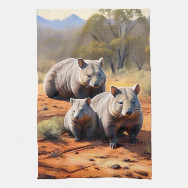 Outback Trio: Wombat Wanderers, Kitchen Towel (Vertical)