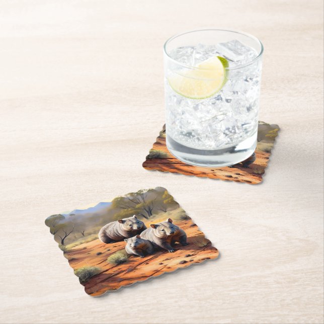 Outback Trio: Wombat Wanderers, Paper Coaster (Insitu)