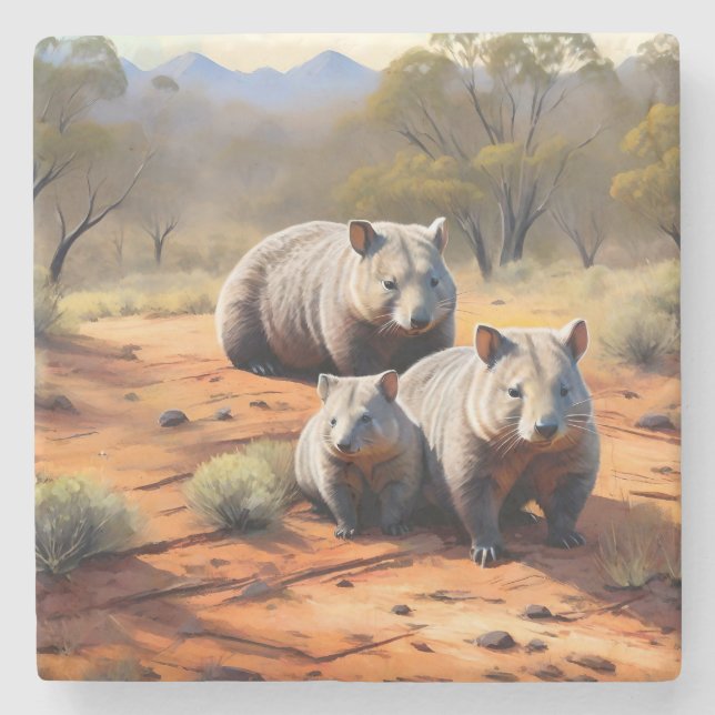 Outback Trio: Wombat Wanderers, Stone Coaster (Front)