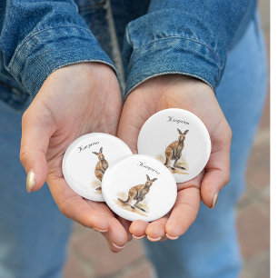 Outback Wanderer: Watercolor Kangaroo custom 1 Inch Round Button