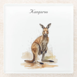 Outback Wanderer: Watercolor Kangaroo custom Glass Coaster