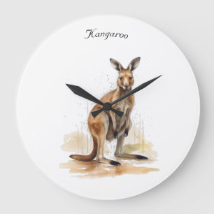 Outback Wanderer: Watercolor Kangaroo custom Large Clock
