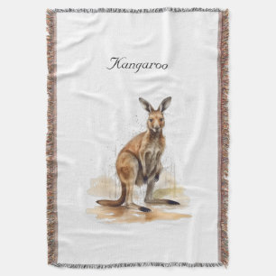 Outback Wanderer: Watercolor Kangaroo custom Throw Blanket