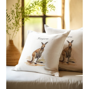 Outback Wanderer: Watercolor Kangaroo custom Throw Pillow