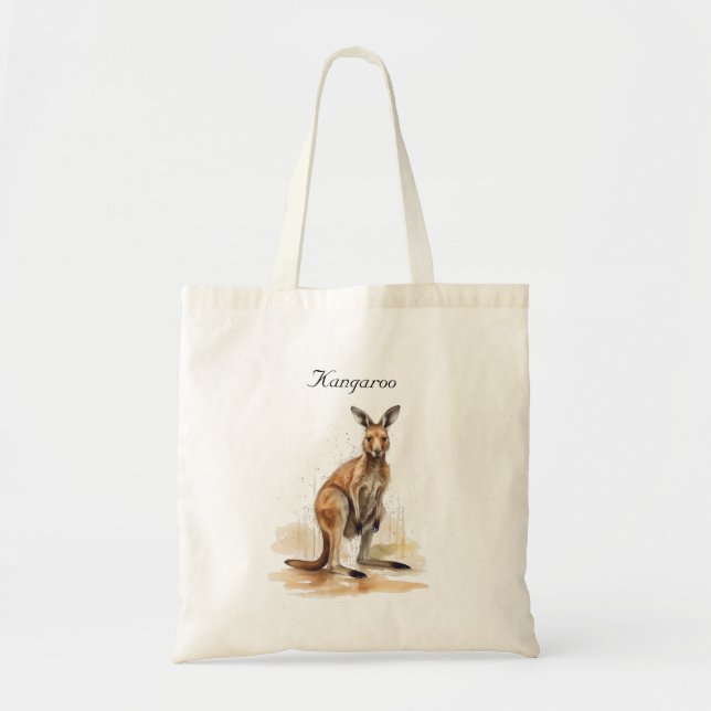 Outback Wanderer: Watercolor Kangaroo custom Tote Bag (Front)